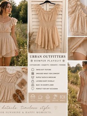 Urban Outfitters Romper Medium Beige Swiss Dot Cottagecore Coquette Milkmaid Y2K